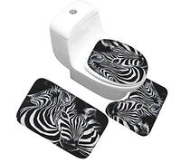 Kjhds Zebra Bathroom Three-Piece Floor Mat Toilet Soft Comfortable Stylish Toilet Carpet Absorbs Water Non-Slip A Variety Of Patterns. Large zebras mat.