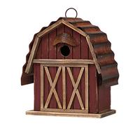 KJHFD 10.2" H Rustic Bird House Outdoor Red Barn Patio Garden Decorative Handmade Distressed Solid Wood Birdhouse
