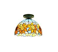 KJHFD 12 Inch Vintage Style Semi Flush Mount Lights Pastoral Stained Glass Lamp Restaurant Corridor Decoration Ceiling,O,L