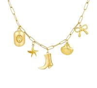 KJHFD 14K Gold Filled Beach Charm Necklace For Women And Men, Palm Red Chili Heart Charms Pendant Necklace, Cowboy Shell Necklace Summer Beach Cool Charm, Blue Natural Stone Star Necklace