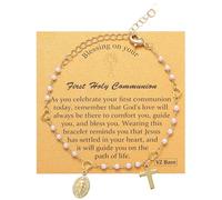 KJHFD 14k Gold Plated Rosary Bracelet Dainty Cross Mary Coin Charm Bracelet Catholic Baptism Jewelry First Communion Gift for Women 6"