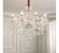 KJHFD 6 Lights French Country Crystal Empire Candle White Foyer Chandelier Kitchen Island Ceiling Lamp Nordic Hanging Light for Bedroom Living Dining Room Staircase