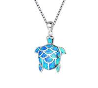 KJHFD 925 Sterling Silver Bohemia Blue Imitation Opal Turtle Necklace For Women, Cute Turtle Charm Choker - Hawaiian Turtle Necklace, Lovely Ocean Animal Turtle Pendant, Sea Turtle Necklace For Girls