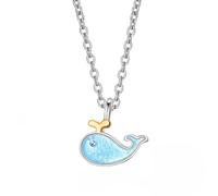 KJHFD 925 Sterling Silver Creative Sweet Cute Animal Exquisite Jewelry Blue Epoxy Whale Fish Female Gift Pendant Necklaces - Orca Necklace, Whale Tail Necklace, Whale Shark Necklace, Sterling Silver,