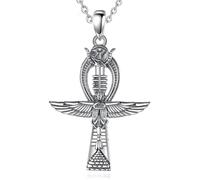 KJHFD 925 Sterling Silver Cross Necklace For Women, Eagle Scarab Eye Of Horus Amulet Pendant - Egyptian Jewelry For Men, Egyptian Necklace For Halloween Christmas Gifts