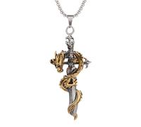 KJHFD 925 Sterling Silver Dragon Sword Necklace For Men, Vintage Sword Pendant Katana Necklace - Hip Hop Dagger Necklace For Women, Master Sword Necklace For Halloween