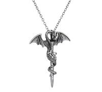 KJHFD 925 Sterling Silver Dragon Sword Necklace For Men, Vintage Sword Pendant Katana Necklace - Hip Hop Dagger Necklace For Women, Master Sword Necklace For Halloween