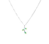 KJHFD 925 Sterling Silver Green Leaf Necklace For Women And Girls, Green Leaf Shaped Neck Chain Green Four Leaf Pendant Leaves Plant Green Crystal Leaf Pendant, Short Leaf Necklace