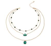 KJHFD 925 Sterling Silver Green Leaf Necklace For Women And Girls, Green Leaf Shaped Neck Chain Green Four Leaf Pendant Leaves Plant Green Crystal Leaf Pendant, Short Leaf Necklace
