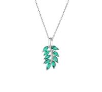 KJHFD 925 Sterling Silver Green Leaf Necklace For Women And Girls, Green Leaf Shaped Neck Chain Green Four Leaf Pendant Leaves Plant Green Crystal Leaf Pendant, Short Leaf Necklace