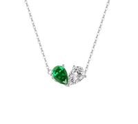 KJHFD 925 Sterling Silver Green Leaf Necklace For Women And Girls, Green Overlap Heart Leaves Pendant Necklace Green Zircon Heart Leaf Necklace Green Leaf Shaped, Short Leaf Necklace