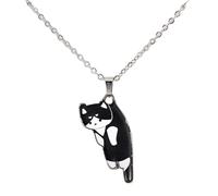 KJHFD 925 Sterling Silver Matching Enamel Black Cat Necklace For Women, Black Cat Charm - Halloween Cat Necklace, Black Cat Jewelry, Black Cat Choker Necklace For Women Halloween Christmas