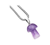 KJHFD 925 Sterling Silver Mushroom Necklace For Women, Natural Stone Pendant Necklace Mushroom Amethyst Quartz Opal Link Chain Healing Crystals Stone Charms Necklaces, Mushroom Choker