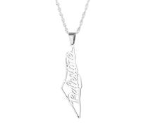 KJHFD 925 Sterling Silver Palestine Necklace For Men, Israel Palestine Necklace For Women, Palestine Map Necklace Pendant Country Geography Chain, Palestine Necklace Gold, Palestine Jewelry