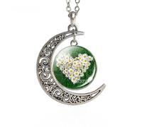 KJHFD 925 Sterling Silver Patrick Day Natural Four-leaf Jewelry Glass Cabochon Crescent Moon Necklace Lucky Accessories for Women - Patricks Day Necklaces, Green Bead Necklace