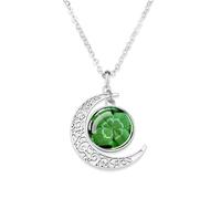KJHFD 925 Sterling Silver Patricks Day Necklaces For Women And Men, Four-leaf Glass Dome Necklace Patrick Day Green Necklace, Patricks Day Beads Bulk, Green Bead Necklace
