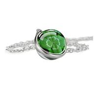 KJHFD 925 Sterling Silver Patricks Day Necklaces For Women And Men, Four-leaf Glass Dome Necklace Patrick Day Green Necklace, Patricks Day Beads Bulk, Green Bead Necklace