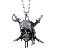 KJHFD 925 Sterling Silver Pirate Necklace For Men And Women, Vintage Charm Pirates Of The Caribbean Necklace Jack Sparrow's Skull Pendant Necklace Jewelry, Hollow Out Rudder Anchor Pendant Necklace