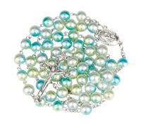 KJHFD 925 Sterling Silver Religious Rosary Necklace For Women - Mary Jesus Cross Pendant 8MM Long Beads Chains, Pearl Rosary Beaded Cross Necklace