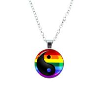 KJHFD 925 Sterling Silver Trans Necklace For Unisex, Rainbow Necklace LGBT Lesbian Gay Pride Rainbow Friendly Print Art Pattern Glass Pendant, Bisexual Necklace, Transgender Necklace, Double Venus