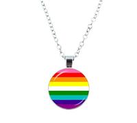 KJHFD 925 Sterling Silver Trans Necklace For Unisex, Rainbow Necklace LGBT Lesbian Gay Pride Rainbow Friendly Print Art Pattern Glass Pendant, Bisexual Necklace, Transgender Necklace, Double Venus