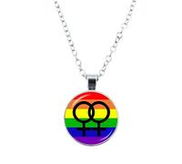 KJHFD 925 Sterling Silver Trans Necklace For Unisex, Rainbow Necklace LGBT Lesbian Gay Pride Rainbow Friendly Print Art Pattern Glass Pendant, Bisexual Necklace, Transgender Necklace, Double Venus
