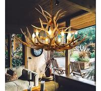 KJHFD Brown Antler Luxury Lig Chandelier 8 Ligs E12, American Retro Resin Deer Horn Lamps for Dining Rooms Clothin