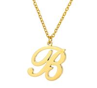KJHFD Capital A To Z Stainless Steel Necklace With English Letters Melon Button Men And Women Necklace (B, One Size)