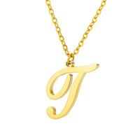 KJHFD Capital A To Z Stainless Steel Necklace With English Letters Melon Button Men And Women Necklace (T, One Size)