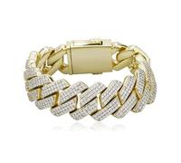 KJHFD Cuban Bracelet Men Gold Diamond Cuban Bracelet for Women 3Row 20mm Miami Gold Jewelry 14K Gold Plated Iced out Straight Edge Rapper Costume