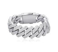 KJHFD Cuban Bracelet Men Gold Diamond Cuban Bracelet for Women 3Row 20mm Miami Gold Jewelry 14K Gold Plated Iced out Straight Edge Rapper Costume