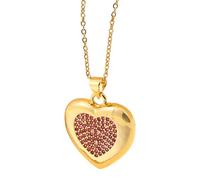 KJHFD Cute Five Colors Red Winged Pave Heart Necklace For Women, Rhinestone Heart Necklace - Zircon Pave Necklace, Reunion Heart Necklace For Valentine Birthday