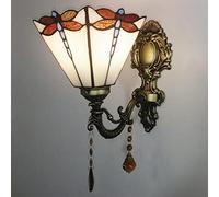 KJHFD Dragonfly Pattern 8" Width Vanity Light Stained Glass Shade Victorian Decorative Wall Lamp for Bedroom Hotel Restaurant,White,White