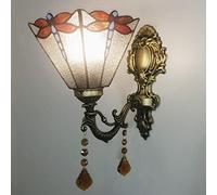 KJHFD Dragonfly Pattern 8" Width Vanity Light Stained Glass Shade Victorian Decorative Wall Lamp for Bedroom Hotel Restaurant,White,Diamond