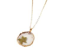 KJHFD Dried Pressed Flowers For Women And Girls, Dried Flowers Irregular Circle Pendant Necklace Preserved Fresh Flower, Forget Me Not Necklace, Pressed Flower Jewelry