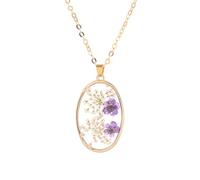 KJHFD Dried Pressed Flowers For Women And Girls, Plated Pressed Daisy Hibiscus Blossom Petal Dangle Necklace Real Dried Flower Necklace, Forget Me Not Necklace