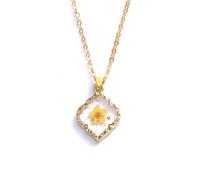KJHFD Dried Pressed Flowers For Women And Girls, Rhombus Natural Hibiscus Petal DaisyPreserved Dried Flower Necklace Colorful, Forget Me Not Necklace
