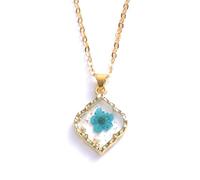 KJHFD Dried Pressed Flowers For Women And Girls, Rhombus Natural Hibiscus Petal DaisyPreserved Dried Flower Necklace Colorful, Forget Me Not Necklace