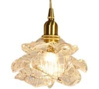 KJHFD French Flower Pendant Light Antique Gold with Clear Rose and Milk Glass Small Ceiling Hanging Lamp | Chandelier for Kitchen Island, Dining Table, Bedroom, Farmhouse, Bathroom(Clear Gl