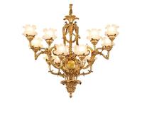 KJHFD French Luxury Two-Layer Floral Chandelier, Intricately Carved Handmade Art Copper Lamp ，Kitchen Light