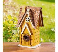 KJHFD GH90085 Hanging Distressed Wooden Garden Cottage Birdhouse, Yellow
