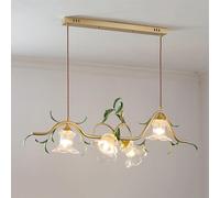 KJHFD Glass Flower Kitchen Island Linear Light Fixture Vintaged French Floral Ceiling Hanging Lamp Long Chandelier for Dining Room Table Foyer Farmhouse Hallway/4 Lights
