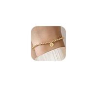 KJHFD Gold Initial Bracelets for Women Jewelry - 18K Gold Plated Beaded Letter Initial Bracelet Dainty Disc Charm Bracelet Gold Bracelets for Women Gold Jewelry Gifts