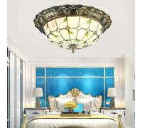 KJHFD Hand-Made Flush Mount Light Bowl LED Pastoral Lighting Style Stained Glass Art Deco Ceiling Lamp Chandelier for Bedroom Living Room Hotel,Hanging Light(Led White Light,52cm)