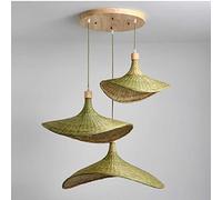 KJHFD Handmade Natural Wicker Rattan Basket Chandelier with Weaving Base Pendant Light Fixture for Kitchen Living and Dining Room 3 Lights