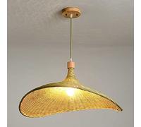 KJHFD Handmade Rattan Basket Chandelier with Base Natural Wicker Pendant Light for Kitchen Living Weaving Suspended Dining Room Fixture (73cm)