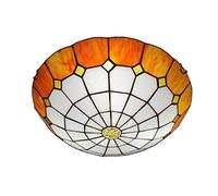 KJHFD Inch Style Lamp Vintage Mediterranean Lattice Stained Glass Lampshade 3 Ceiling Lights for Bedroom,green,Orange