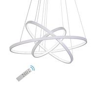 KJHFD Lighting Dimmable Ceiling Black s Contemporary Pendant Lights Living Dining Room Light Fixtures Hanging 5 Ring Foyer Bedroom Cool White Ligh,White-25.6"