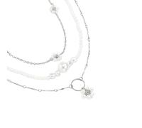 KJHFD Multilevel Imitation Pearl Flower Necklace For Women, 925 Sterling Silver Charming Flower Pearl Necklace Bracelet Sets - Bohemian Pearl Choker, Flower Necklace For Valentine Birthday