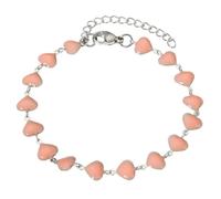 KJHFD New 2025 Arrival 1Pcs 304 Stainless Steel Valentine's Day Handmade Link Chain Bracelets Silver Color Heart Double-Sided Enamel 17Cm(6 6/8") Long With For You Accessories Trendy Creative Gift